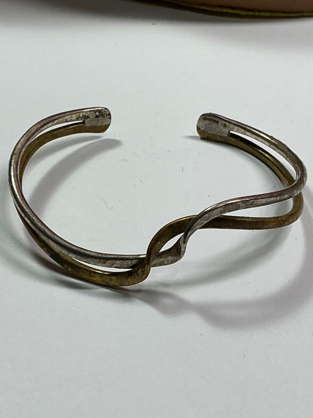 Vintage Sterling Silver 2 Tone Twist Wave Design Open Cuff Bracelet. 2.5”